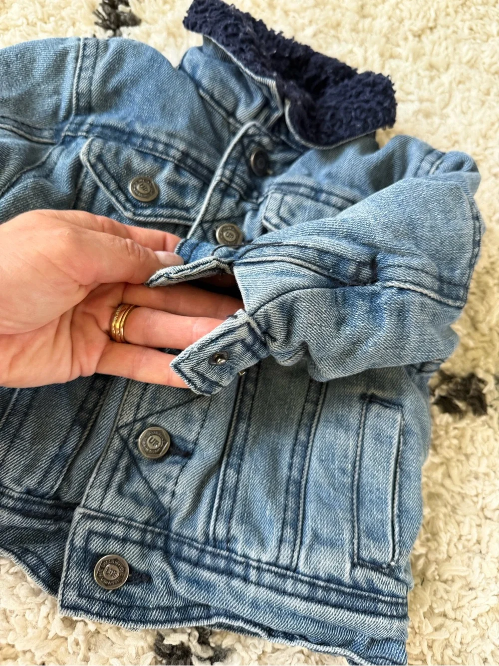 Urban Republic Light Blue Denim Jacket with Dark Blue Sherpa Collar 12M